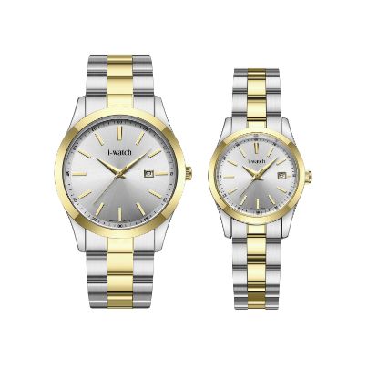 آی واچ کلاسیک فلزی قاب دورنگ صفحه سیلور بند دورنگ ست 190335