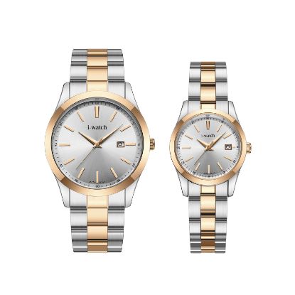 آی واچ کلاسیک فلزی قاب دورنگ رزگلد صفحه سیلور بند دورنگ رزگلد ست 190335