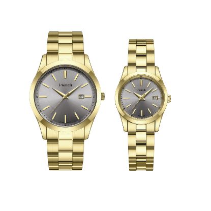 آی واچ کلاسیک فلزی قاب طلایی صفحه طوسی بند طلایی ست 190335