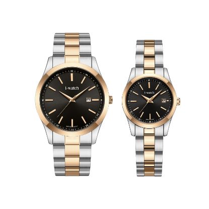 آی واچ کلاسیک فلزی قاب دورنگ رزگلد صفحه دودی بند دورنگ رزگلد ست 190335