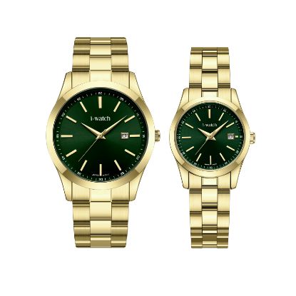 آی واچ کلاسیک فلزی قاب طلایی صفحه سبز بند طلایی ست 190335