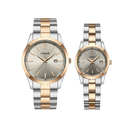 آی واچ کلاسیک فلزی قاب دورنگ رزگلد صفحه طوسی بند دورنگ رزگلد ست 190335