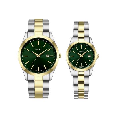 آی واچ کلاسیک فلزی قاب دورنگ صفحه سبز بند دورنگ ست 190335