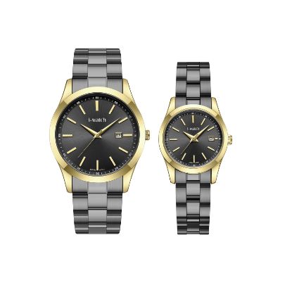 آی واچ کلاسیک فلزی قاب طلایی دودی صفحه دودی بند طلایی دودی ست 190335