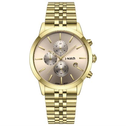 آی واچ کرونوگراف فلزی قاب طلایی صفحه کرم بند طلایی مردانه 190323