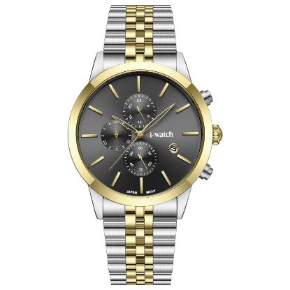 آی واچ کرونوگراف فلزی قاب دورنگ صفحه دودی بند دورنگ مردانه 190323