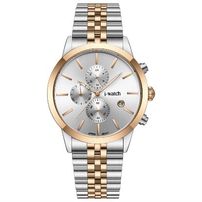 آی واچ کرونوگراف فلزی قاب دورنگ رزگلد صفحه سیلور بند دورنگ رزگلد مردانه 190323