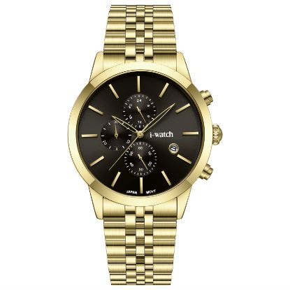 آی واچ کرونوگراف فلزی قاب طلایی صفحه دودی بند طلایی مردانه 190323