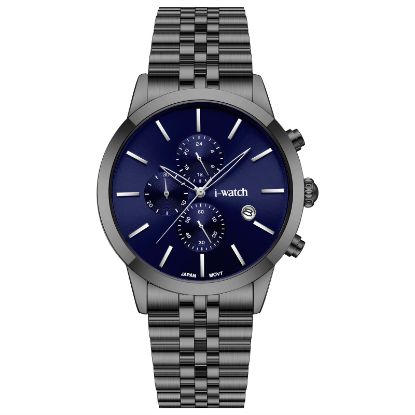 آی واچ کرونوگراف فلزی قاب دودی صفحه سرمه ای بند دودی مردانه 190323