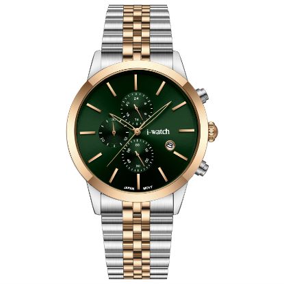 آی واچ کرونوگراف فلزی قاب دورنگ رزگلد صفحه سبز بند دورنگ رزگلد مردانه 190323