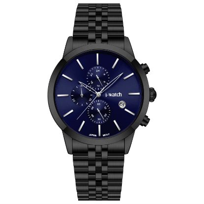 آی واچ کرونوگراف فلزی قاب مشکی صفحه سرمه ای بند مشکی مردانه 190323
