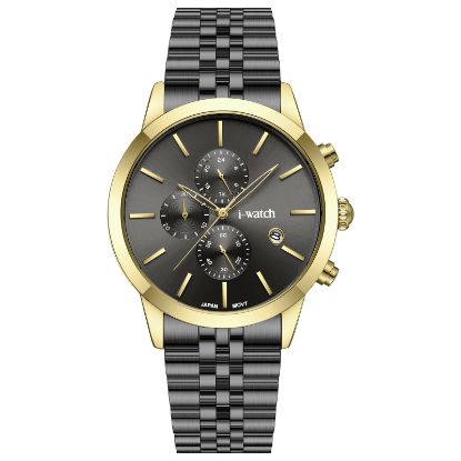 آی واچ کرونوگراف فلزی قاب طلایی دودی صفحه دودی بند طلایی دودی مردانه 190323