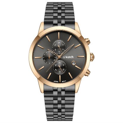 آی واچ کرونوگراف فلزی قاب رزگلد دودی صفحه دودی بند رزگلد دودی مردانه 190323