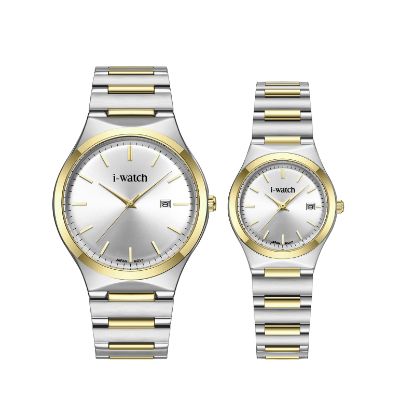 آی واچ کلاسیک فلزی قاب دورنگ صفحه سیلور بند دورنگ ست 190330