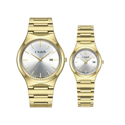 آی واچ کلاسیک فلزی قاب طلایی صفحه سیلور بند طلایی ست 190330