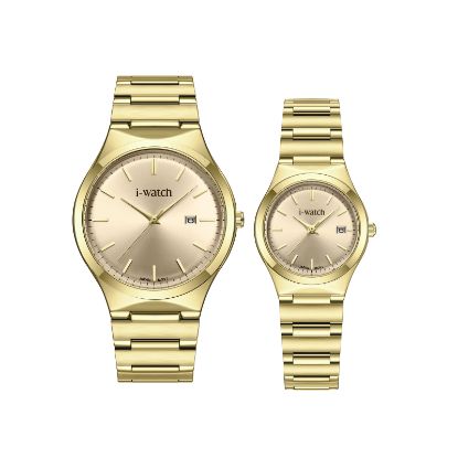 آی واچ کلاسیک فلزی قاب طلایی صفحه کرم بند طلایی ست 190330