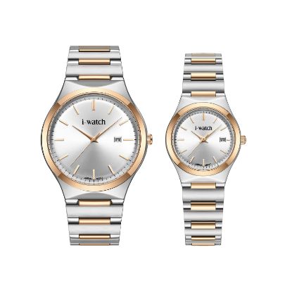 آی واچ کلاسیک فلزی قاب دورنگ رزگلد صفحه سیلور بند دورنگ رزگلد ست 190330