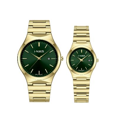 آی واچ کلاسیک فلزی قاب طلایی صفحه سبز بند طلایی ست 190330