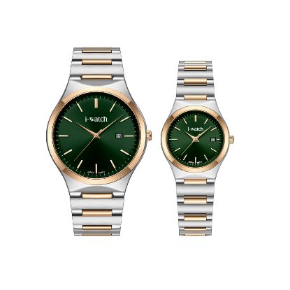 آی واچ کلاسیک فلزی قاب دورنگ رزگلد صفحه سبز بند دورنگ رزگلد ست 190330