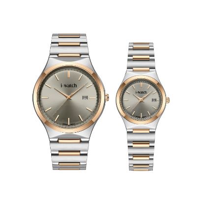 آی واچ کلاسیک فلزی قاب دورنگ رزگلد صفحه طوسی بند دورنگ رزگلد ست 190330