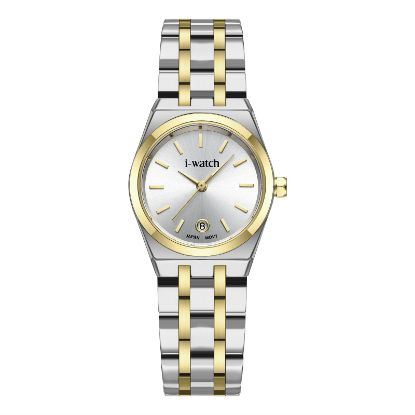 آی واچ کلاسیک فلزی قاب دورنگ صفحه سیلور بند دورنگ زنانه بدون نگین 190331