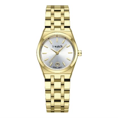 آی واچ کلاسیک فلزی قاب طلایی صفحه سیلور بند طلایی زنانه بدون نگین 190331