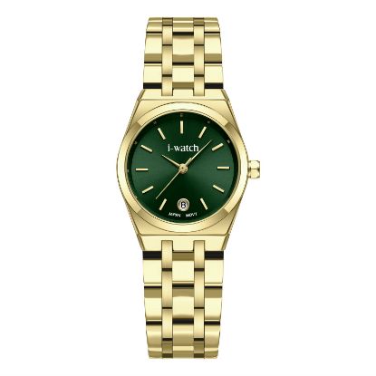 آی واچ کلاسیک فلزی قاب طلایی صفحه سبز بند طلایی زنانه بدون نگین 190331