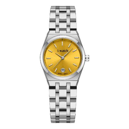 آی واچ کلاسیک فلزی قاب استیل صفحه زرد بند استیل زنانه بدون نگین 190331