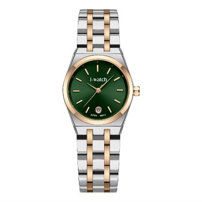 آی واچ کلاسیک فلزی قاب دورنگ رزگلد صفحه سبز بند دورنگ رزگلد زنانه بدون نگین 190331
